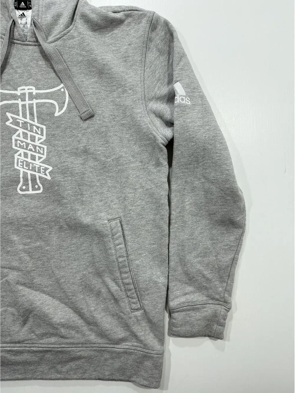 Adidas Tin Man Elite Hoodie Mens Medium Gray Pullover Fleece Sweatshirt